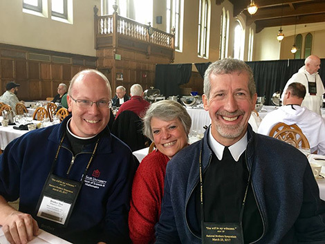 CMSM national board members Brother Dan Wisniewski and Brother Larry Schatz with Sister Ginger Downey at the Brothers Symposium